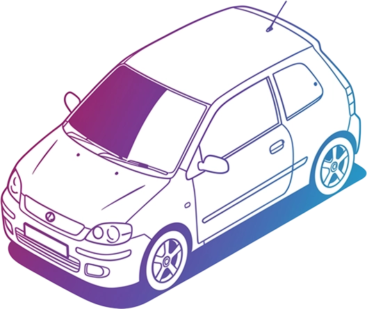 紫と青のスタイリッシュなグラデーションで描かれたのクルマのイラスト