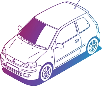 紫と青のスタイリッシュなグラデーションで描かれたのクルマのイラスト