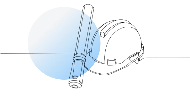 シンプルな黒ラインで描かれた設計書とヘルメットのイラスト